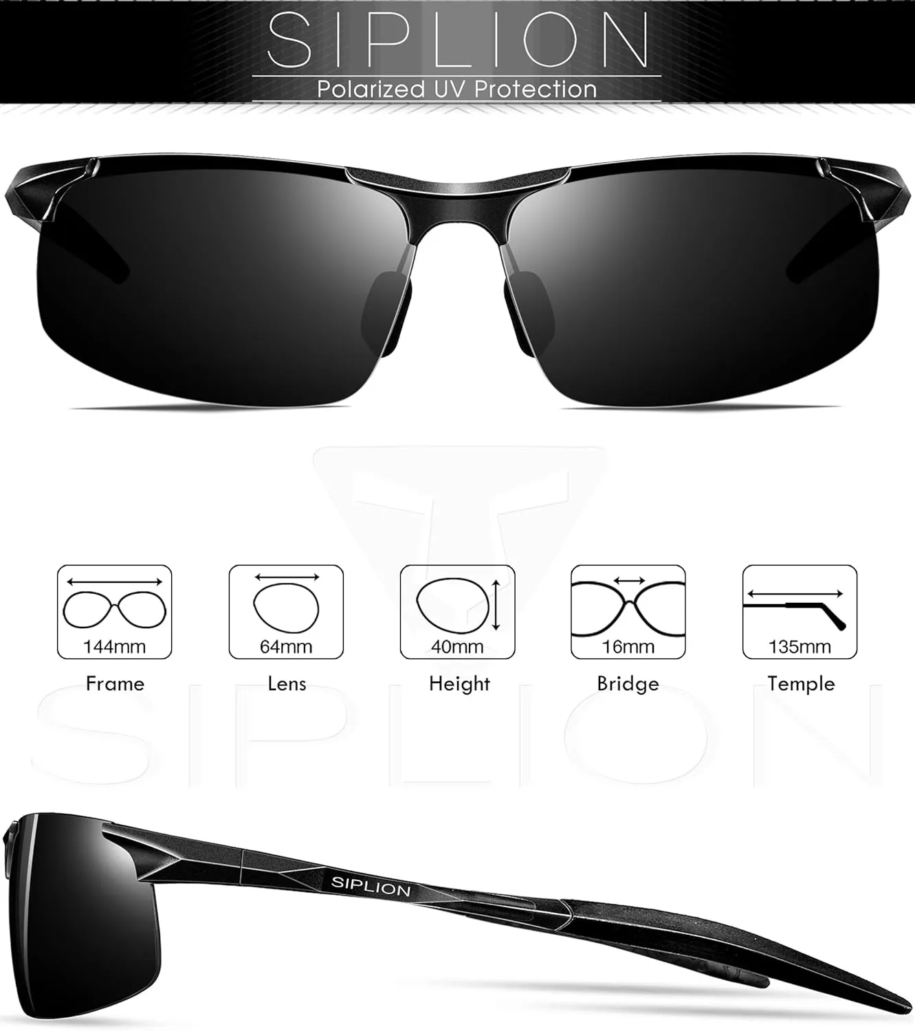 SIPLION Sunglasses Men Polarized for Men's Driving Sport Fishing hiking UV Protection Al-Mg Metal Frame Ultra Light