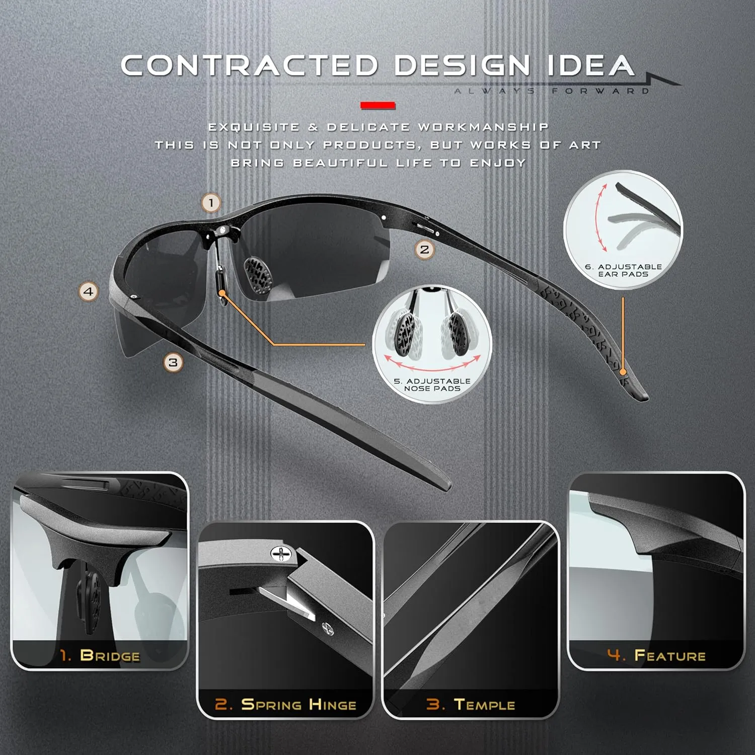 SIPLION Sunglasses Men Polarized for Men's Driving Sport Fishing hiking UV Protection Al-Mg Metal Frame Ultra Light