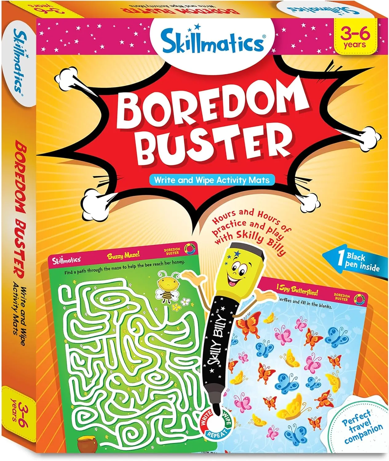 Skillmatics Educational Game - Boredom Buster, Reusable Activity Mats with Dry-Erase Marker, Gifts, Travel Toy for Kids Ages 3, 4, 5, 6