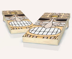 Skip's Garage Tiki Face Natural Cornhole Board Set - Corn Hole Game Boards - Regulation Size - Includes Boards   Optional Lights & Cases
