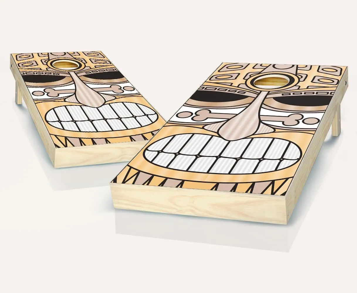 Skip's Garage Tiki Face Natural Cornhole Board Set - Corn Hole Game Boards - Regulation Size - Includes Boards   Optional Lights & Cases