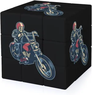 Skull Ride Motorcycle Funny 3x3x3 Cube Smooth Lightweight Puzzle for Adult Graphic Printing Travel