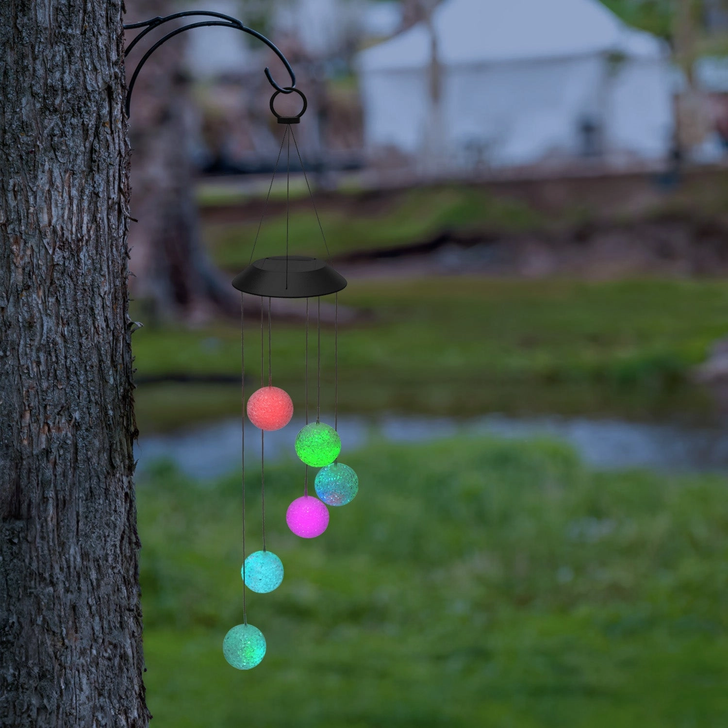 Skylar Solar Powered LED Integrated Outdoor Indoor RGB Multicolor Changing Slow-Flashing Orb Wind Chimes