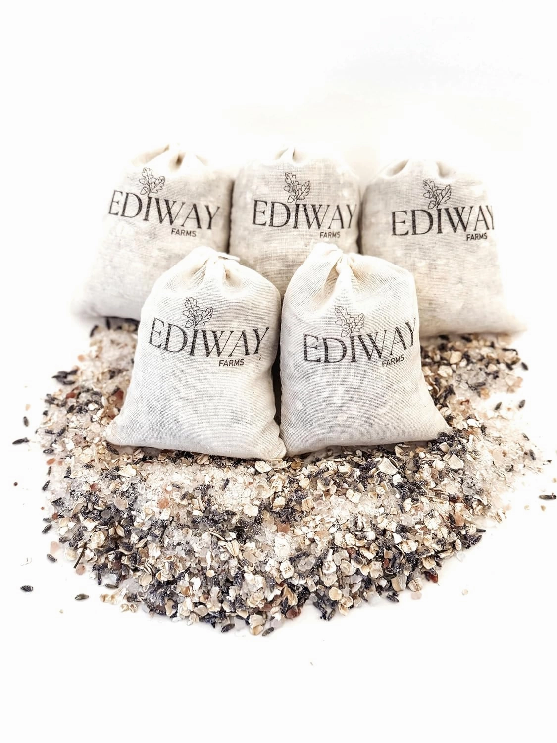 Sleepy Blend Set of 5 Soothing Aromatherapy Rosemary and Lavender Bath Teas with Epsom and Himalayan Pink Salts, Essential Oils, Coconut Milk Powder, Oats, and Dried Florals | Relaxing Gift Idea