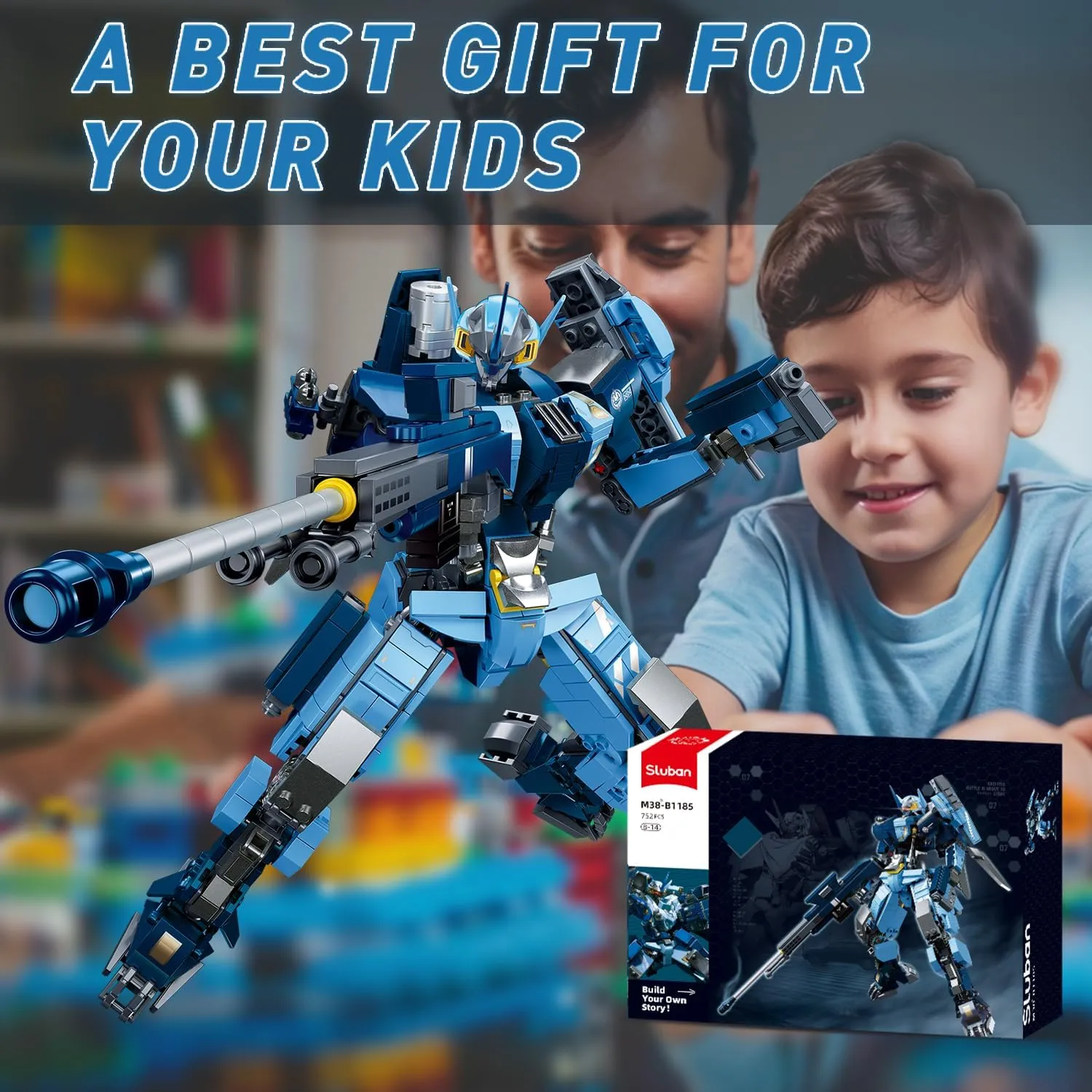 Sluban Mech Robot Building Set for Adults, Mecha Building Kit with Two Interchangeable Weapons, Creative Collectible Toy for Teens Boys 8 