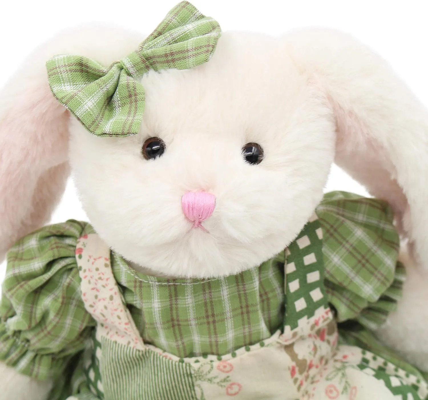 Small Soft Stuffed Animal Bunny Rabbit Plush Toy for Baby Girls 15inch (White Rabbit Wearing Green Plaid Dress)