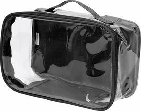 Small Clear Travel Packing Cube/See Through PVC Plastic Pouch for Carry On Suitcase, Backpack or Diaper Bag/Transparent Multipurpose Accessories, Makeup & Underwear Organizer w/Handle (Black)