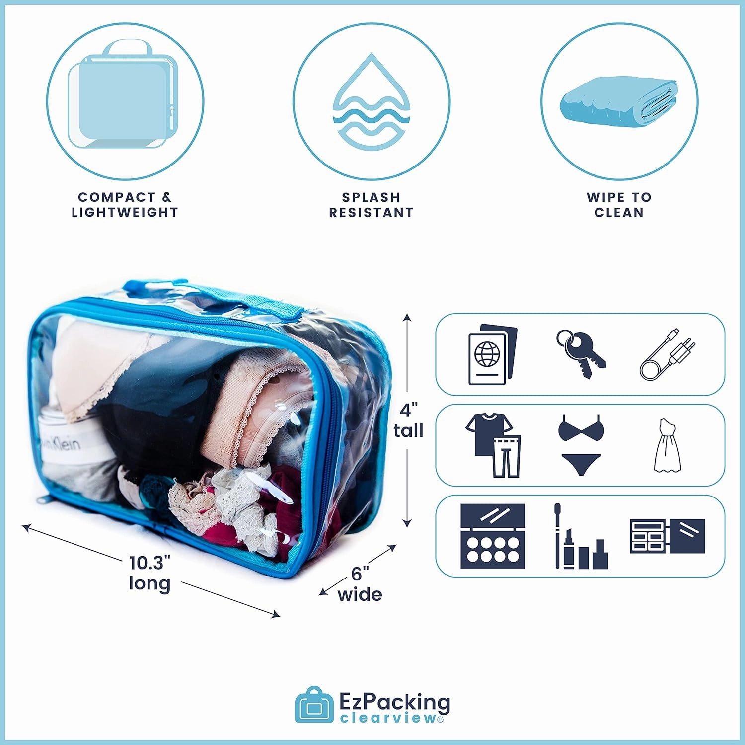 Small Clear Travel Packing Cube/See Through PVC Plastic Pouch for Carry On Suitcase, Backpack or Diaper Bag/Transparent Multipurpose Accessories, Makeup & Underwear Organizer w/Handle (Gray)