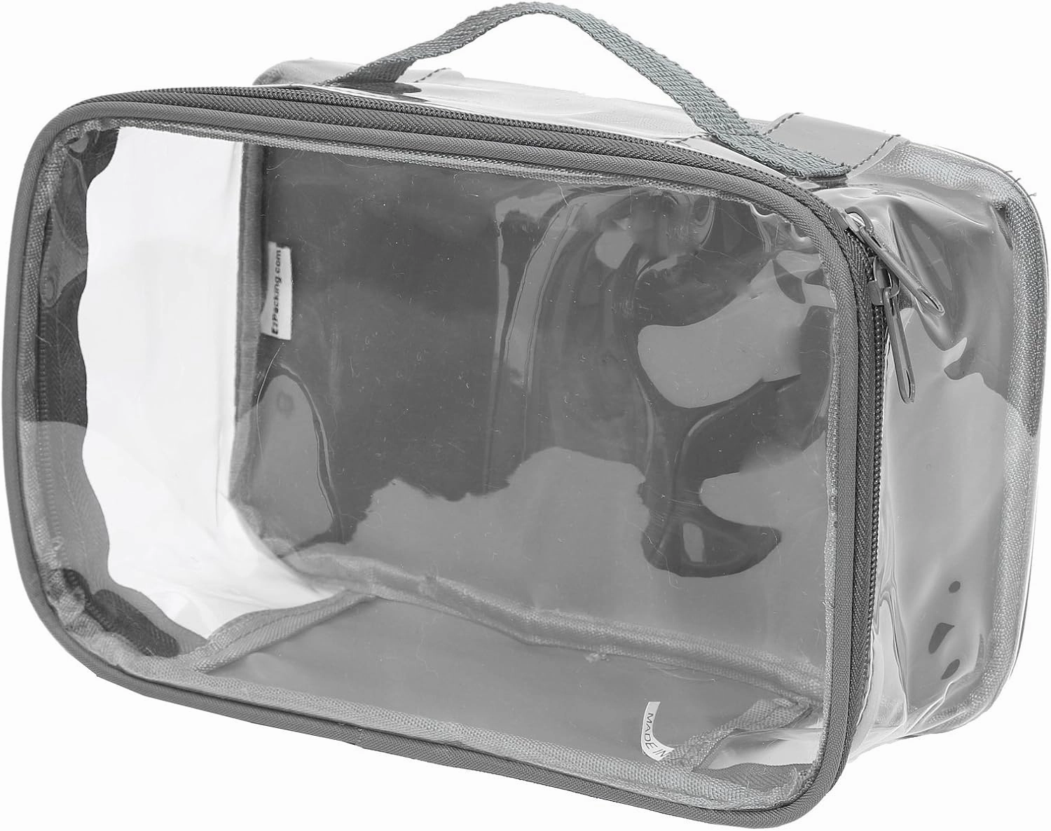Small Clear Travel Packing Cube/See Through PVC Plastic Pouch for Carry On Suitcase, Backpack or Diaper Bag/Transparent Multipurpose Accessories, Makeup & Underwear Organizer w/Handle (Gray)