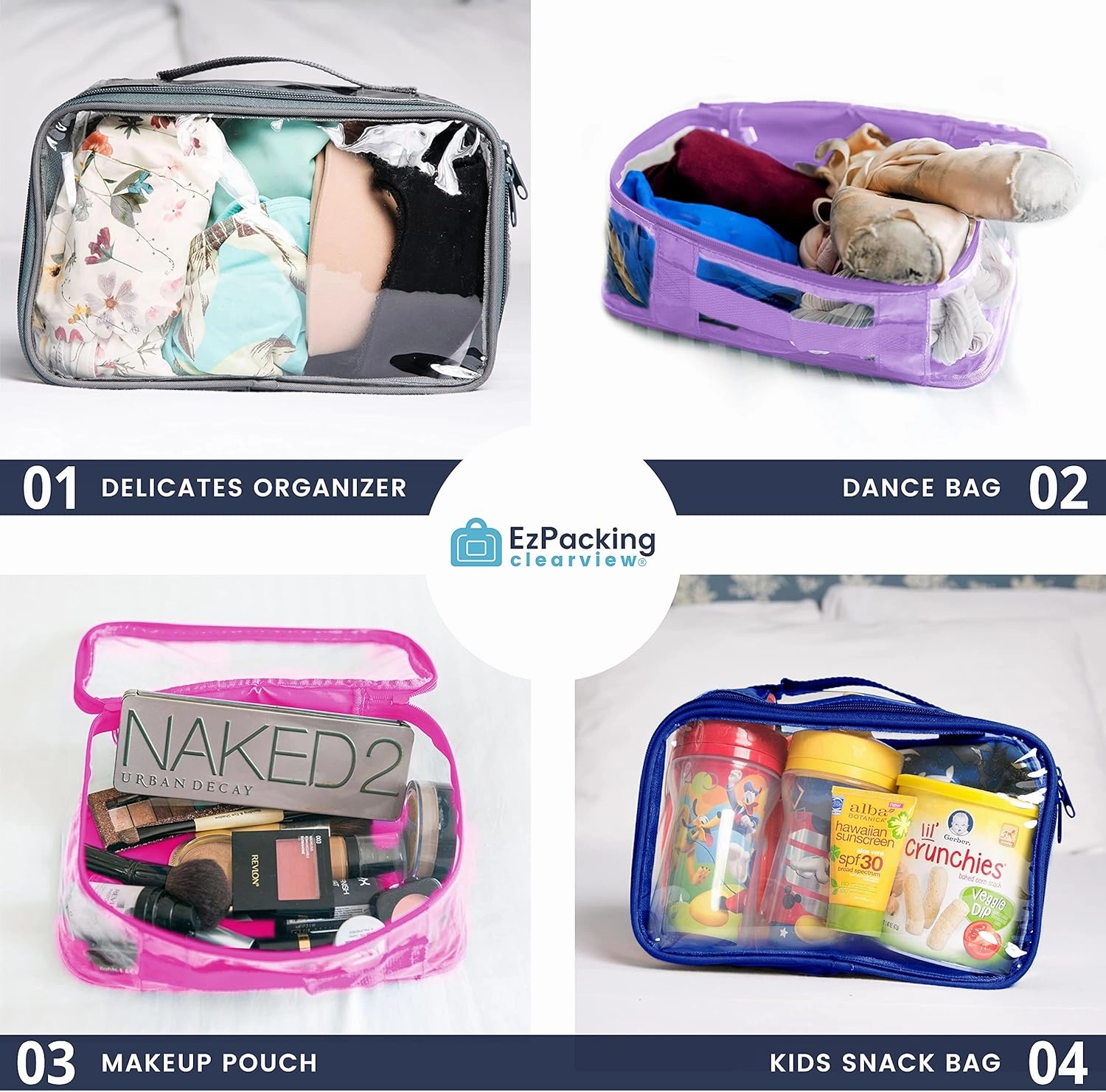 Small Clear Travel Packing Cube/See Through PVC Plastic Pouch for Carry On Suitcase, Backpack or Diaper Bag/Transparent Multipurpose Accessories, Makeup & Underwear Organizer w/Handle (Gray)