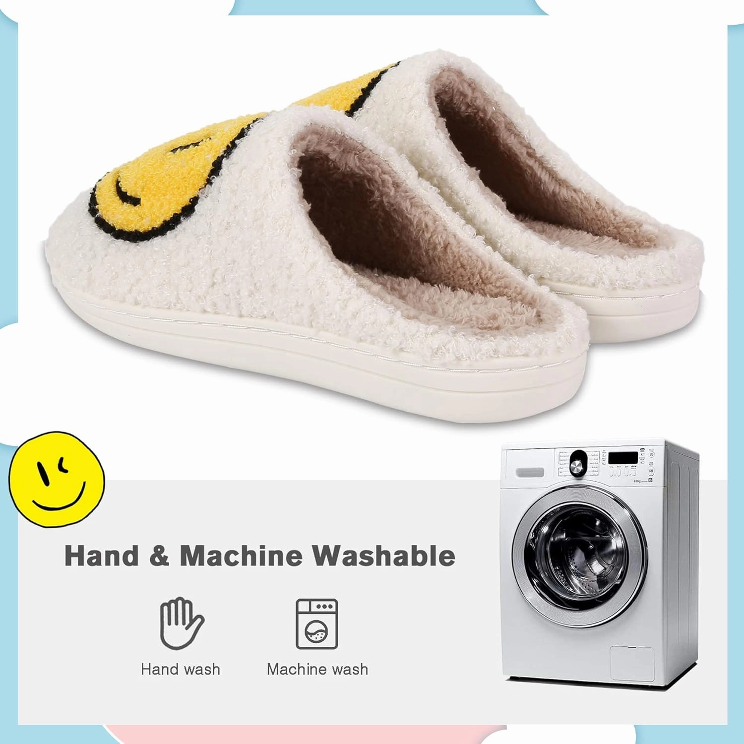 Smile Face Slippers For Women Men, Retro Soft Plush Lightweight Cute Happy Face House Slides, Cozy Fluffy Warm Home Cloud Slippers Slip-On Fleece Shoes Non-Slip Indoor Outdoor