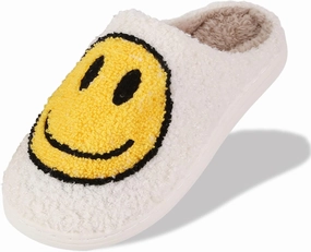 Smile Face Slippers For Women Men, Retro Soft Plush Lightweight Cute Happy Face House Slides, Cozy Fluffy Warm Home Cloud Slippers Slip-On Fleece Shoes Non-Slip Indoor Outdoor