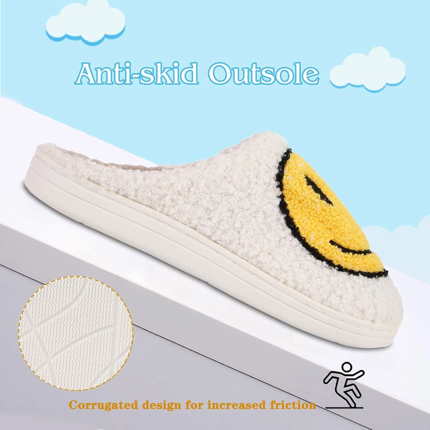 Smile Face Slippers For Women Men, Retro Soft Plush Lightweight Cute Happy Face House Slides, Cozy Fluffy Warm Home Cloud Slippers Slip-On Fleece Shoes Non-Slip Indoor Outdoor