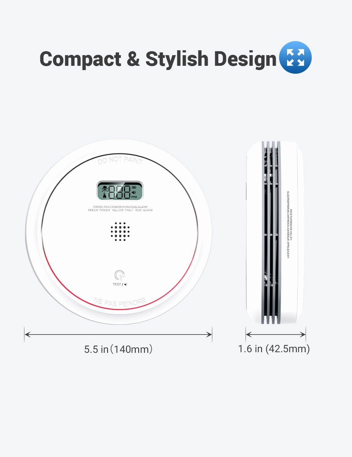 Smoke and Carbon Monoxide Detector Combo 10 Year Battery, Dual Sensor Smoke Alarm Carbon Monoxide Detector with LCD Display for Home, 1 Pack
