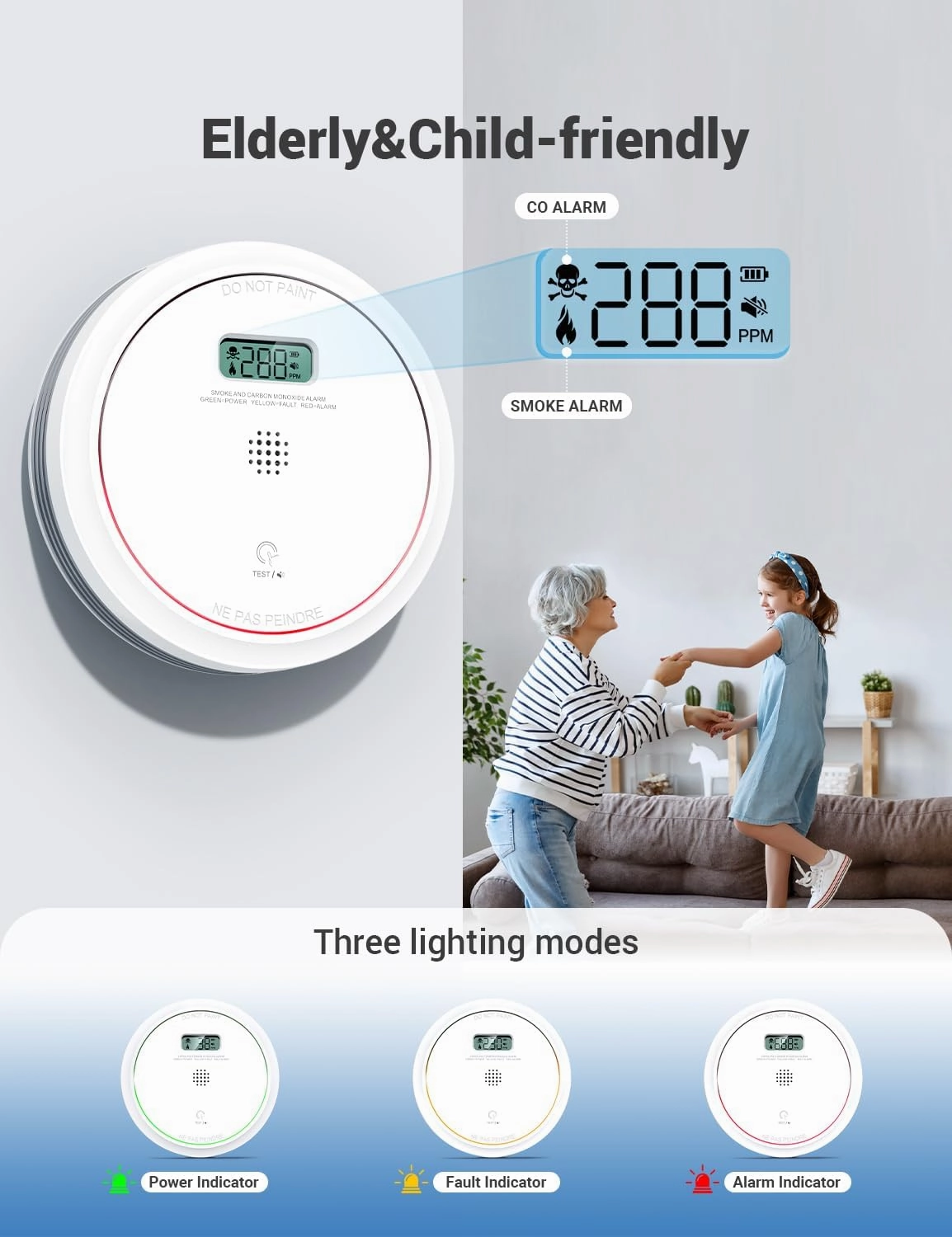 Smoke and Carbon Monoxide Detector Combo 10 Year Battery, Dual Sensor Smoke Alarm Carbon Monoxide Detector with LCD Display for Home, 1 Pack