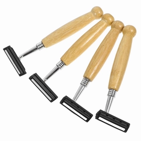 SOIMISS Safety Razor Men's Razor Bamboo Handle Stainless Steel Blade Hair Trimmer