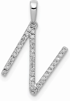 Solid Real 14k White Gold Diamond Initial Letter N Pendant Alphabet Charm (.105 cttw.)