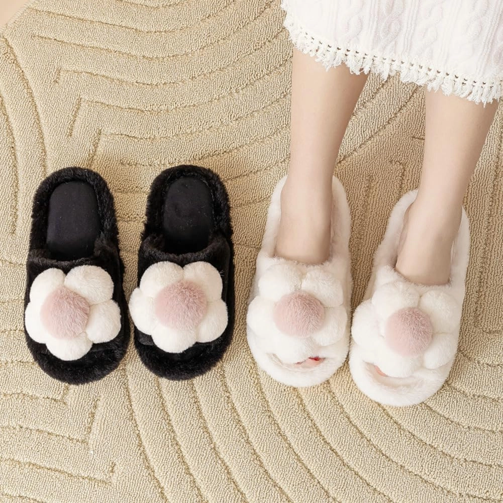 Solyinne Women's Cute Fuzzy House Slippers - Fashion Non-slip Indoor & Outdoor Slippers