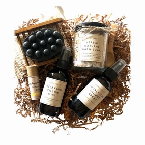 Spa Set, Natural Self-Care Essentials, Relaxing Gift Sets for Her,Gifts for Women, herbal natural bath soak, natural lip balm,relaxing pillow mist, Eucalyptus shower spray, Charcoal Soap Bar