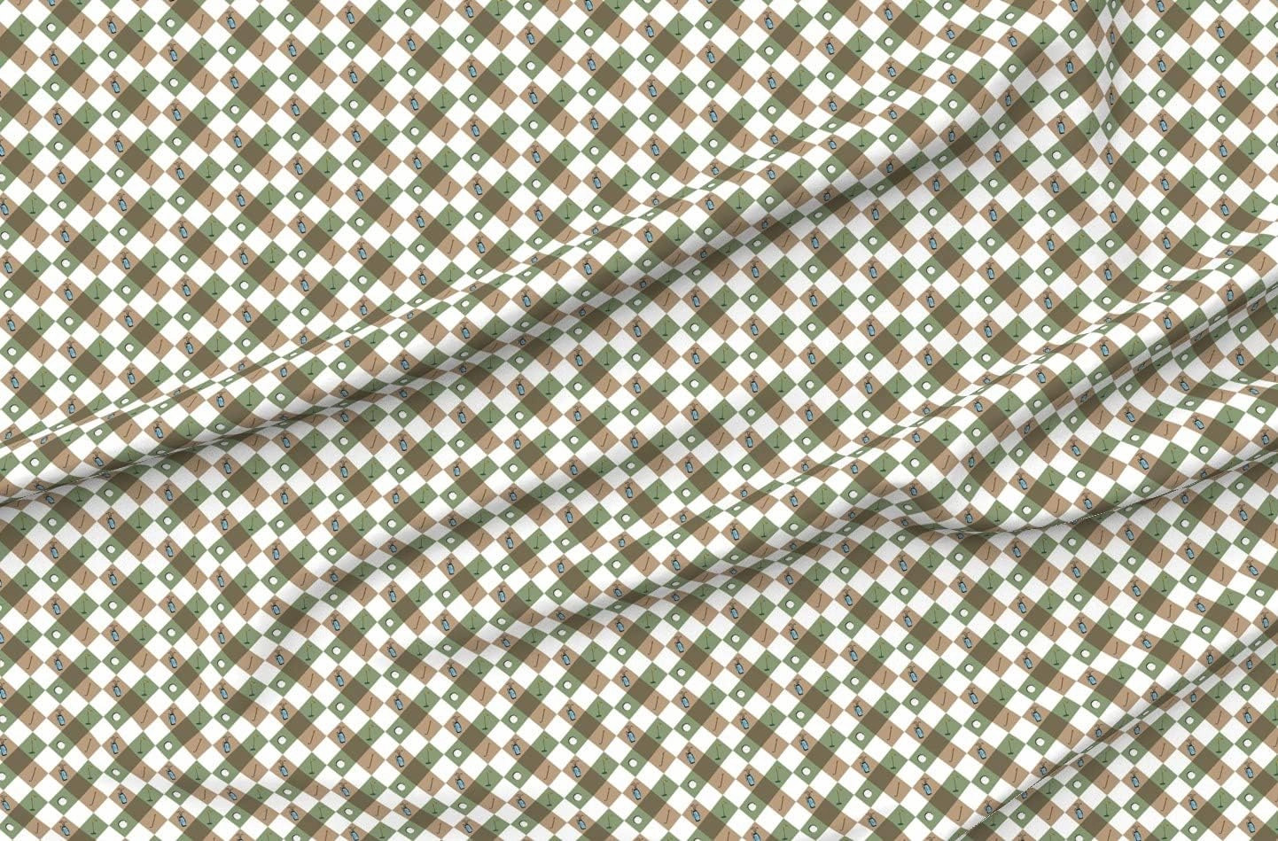 Spoonflower Fabric - Golfing Green White Brown Sport Ball Hole Argyle Club Printed on Petal Signature Cotton Fabric by The Yard - Sewing Quilting Apparel Crafts Decor