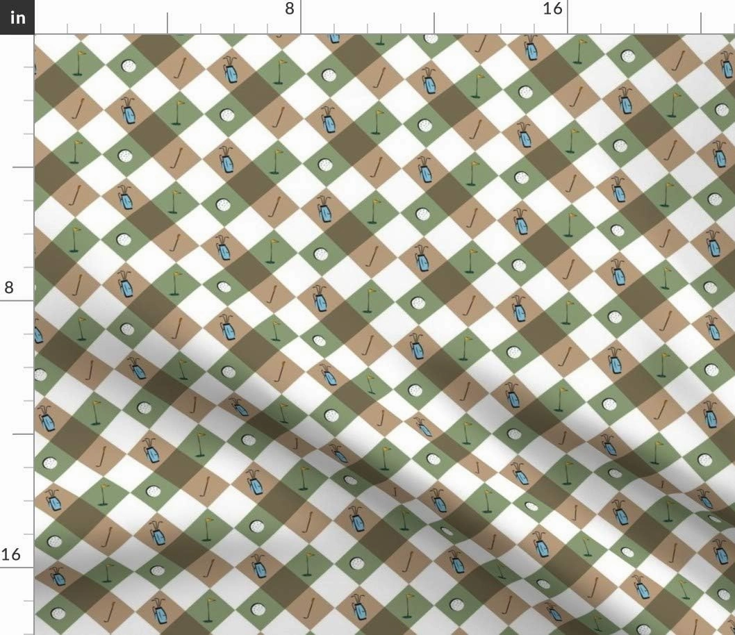 Spoonflower Fabric - Golfing Green White Brown Sport Ball Hole Argyle Club Printed on Petal Signature Cotton Fabric by The Yard - Sewing Quilting Apparel Crafts Decor