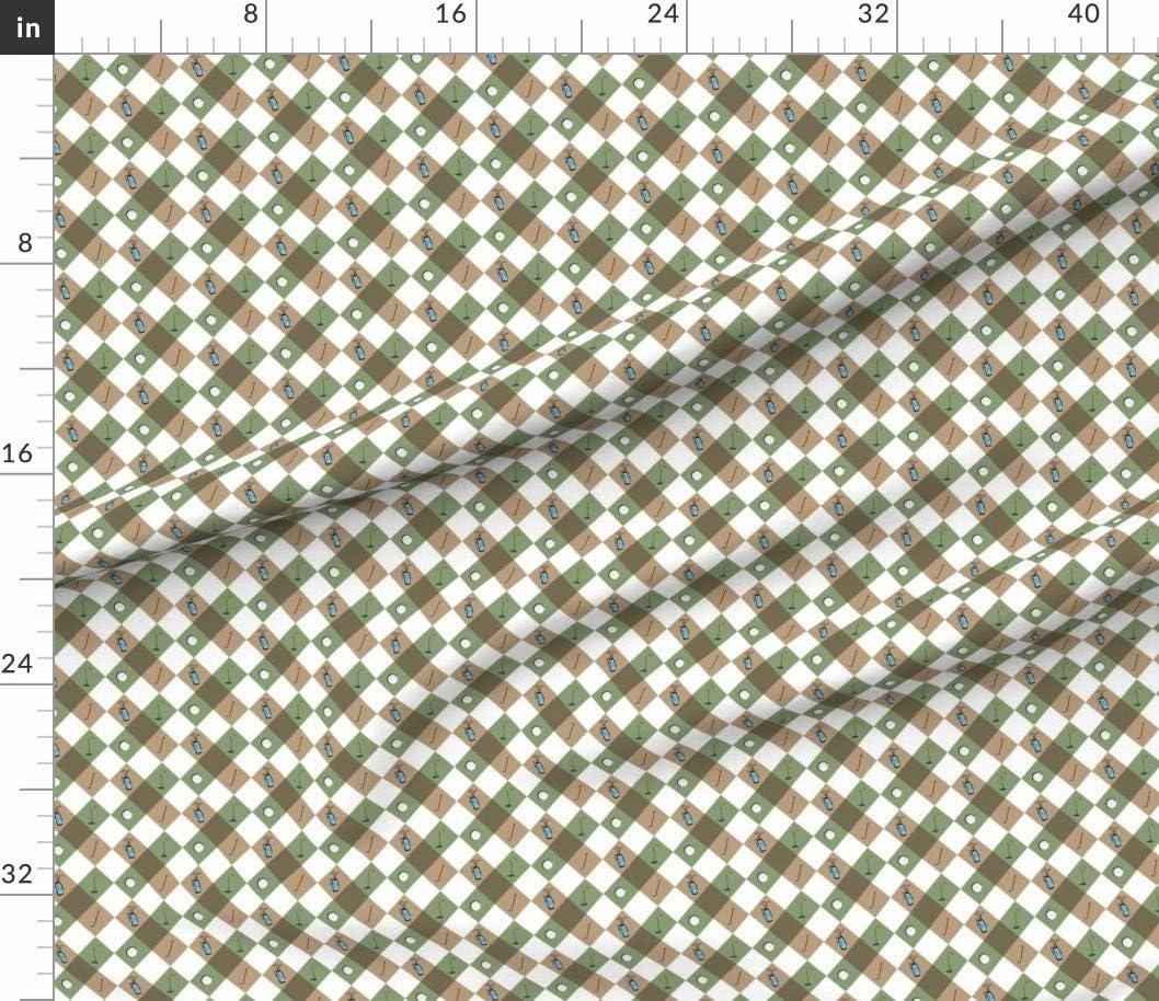 Spoonflower Fabric - Golfing Green White Brown Sport Ball Hole Argyle Club Printed on Petal Signature Cotton Fabric by The Yard - Sewing Quilting Apparel Crafts Decor