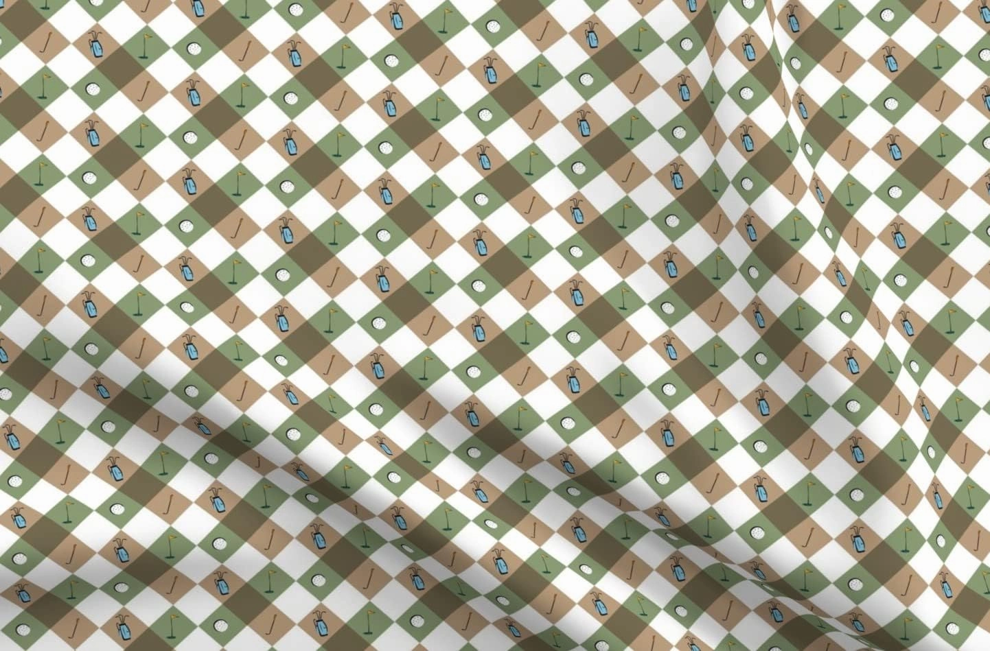 Spoonflower Fabric - Golfing Green White Brown Sport Ball Hole Argyle Club Printed on Petal Signature Cotton Fabric by The Yard - Sewing Quilting Apparel Crafts Decor