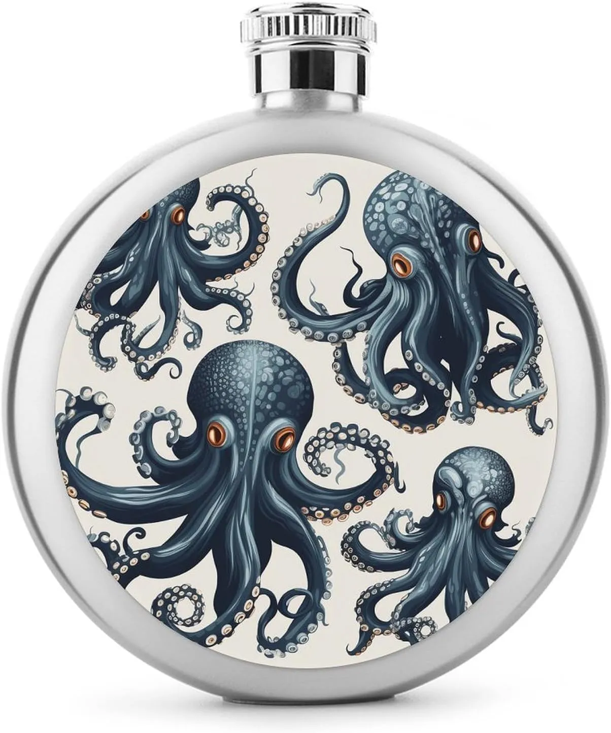 Stainless Steel Wine Bottle Liquor Container Octopus Pattern Print Leak Proof Hip Flask Durable for Camping Hiking Travel Festivals