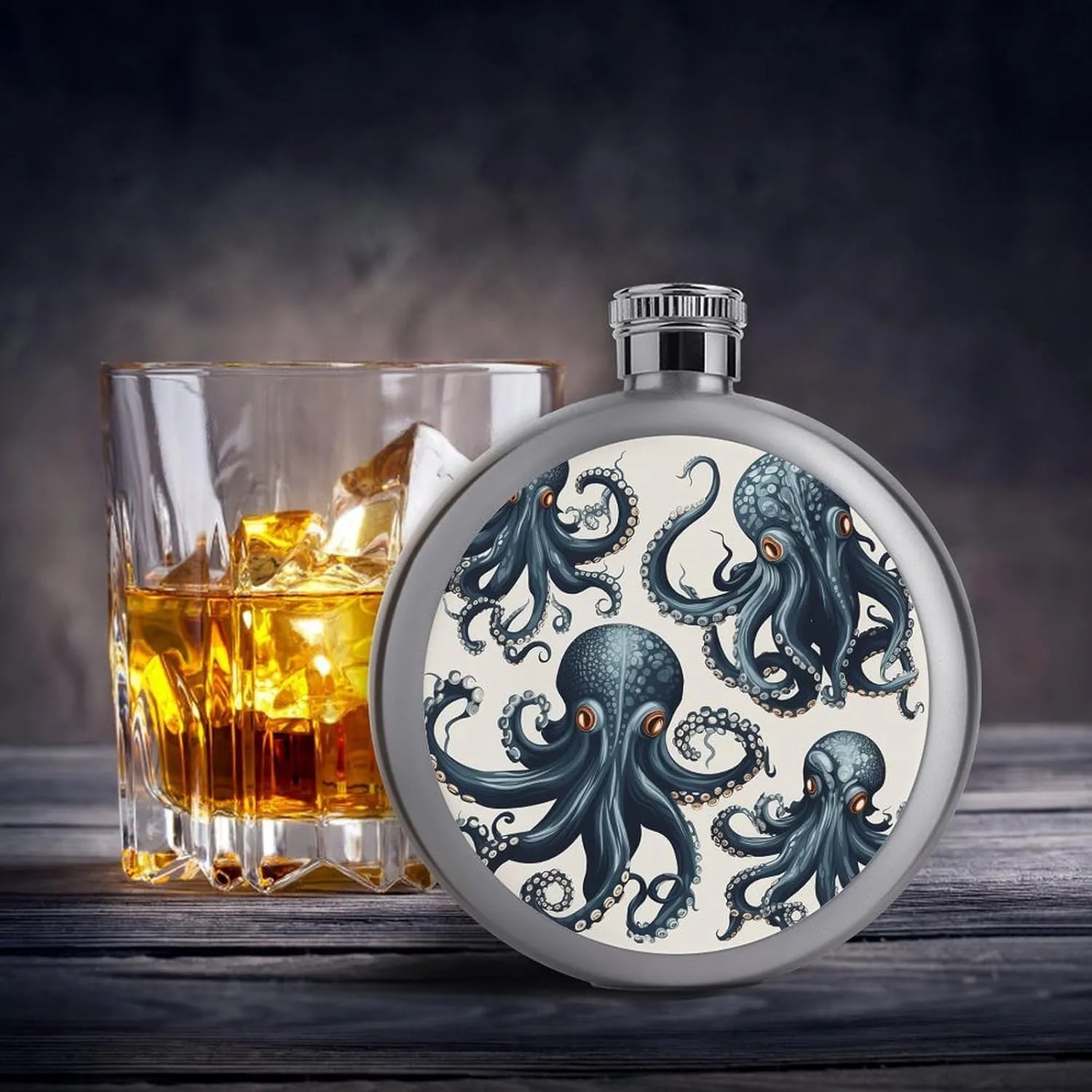 Stainless Steel Wine Bottle Liquor Container Octopus Pattern Print Leak Proof Hip Flask Durable for Camping Hiking Travel Festivals