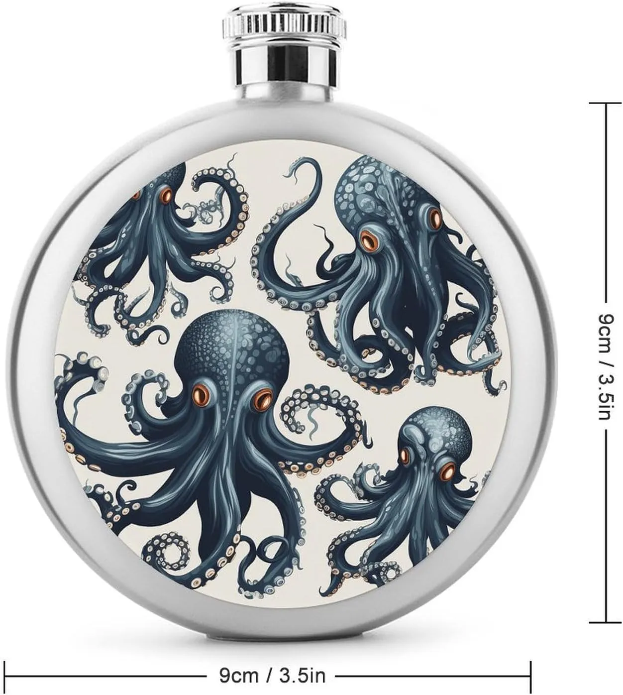 Stainless Steel Wine Bottle Liquor Container Octopus Pattern Print Leak Proof Hip Flask Durable for Camping Hiking Travel Festivals