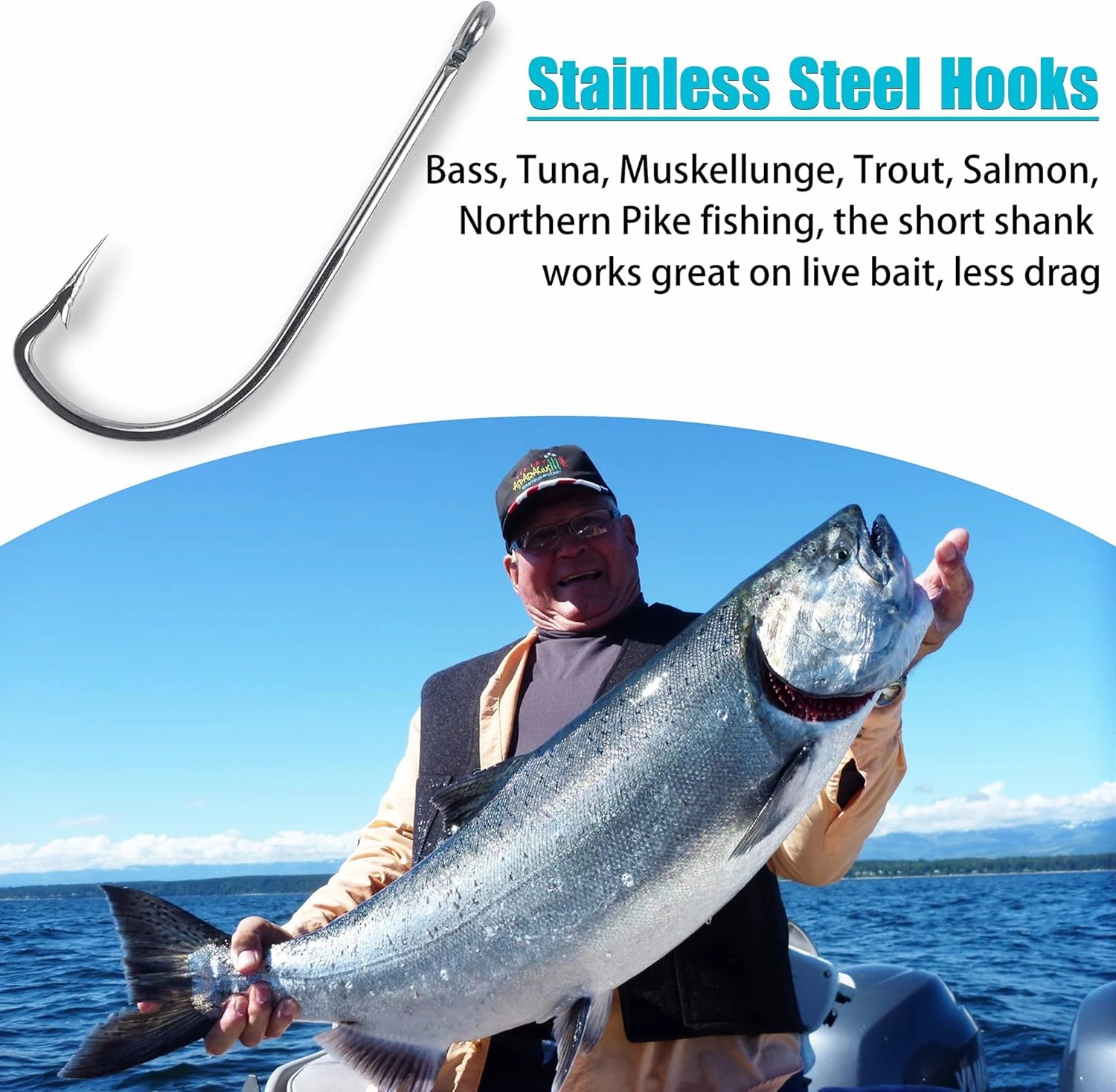 Stainless Steel Fishing Hooks,50PCS Saltwater J Hooks O'Shaughnessy Hooks Trolling Hooks Forged Long Shank Extra Strong Fish Hooks Inline Hooks for Salt and Fresh Water Size 1/0-10/0