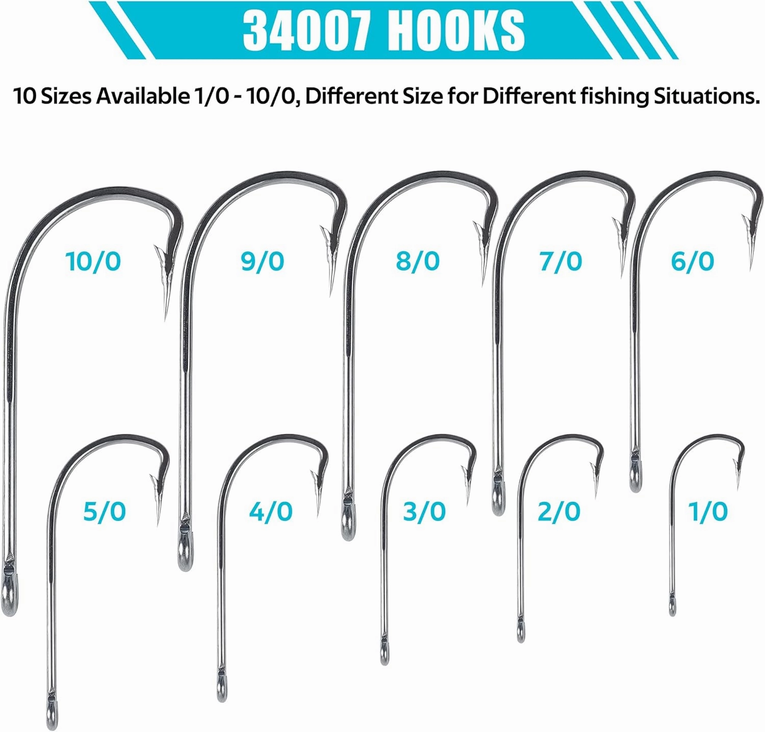 Stainless Steel Fishing Hooks,50PCS Saltwater J Hooks O'Shaughnessy Hooks Trolling Hooks Forged Long Shank Extra Strong Fish Hooks Inline Hooks for Salt and Fresh Water Size 1/0-10/0