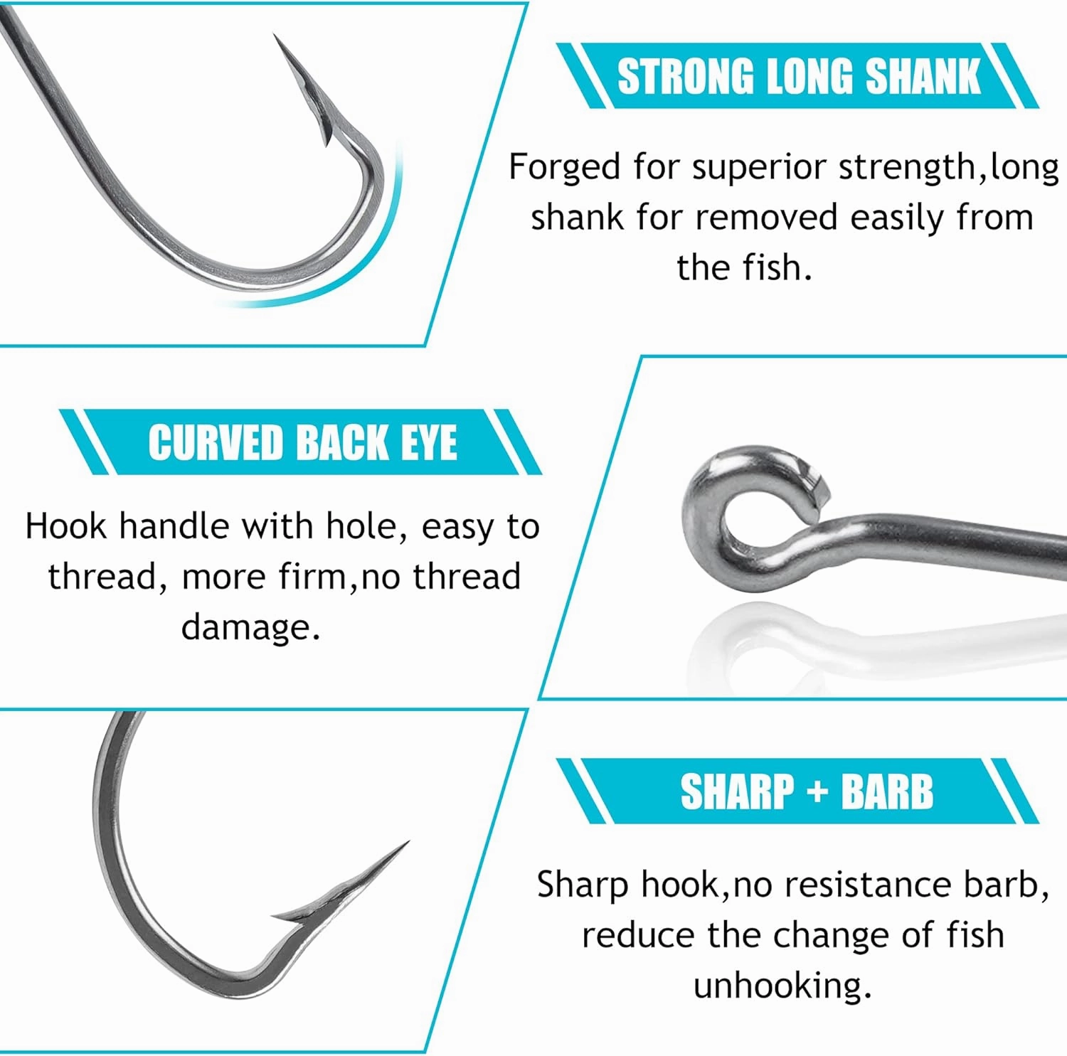 Stainless Steel Fishing Hooks,50PCS Saltwater J Hooks O'Shaughnessy Hooks Trolling Hooks Forged Long Shank Extra Strong Fish Hooks Inline Hooks for Salt and Fresh Water Size 1/0-10/0