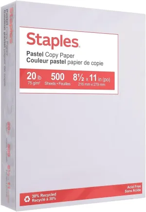 Staples Pastel 30% Recycled Color Copy Paper, 20 lbs., 8.5" x 11", Gray, 500/Ream (14785)