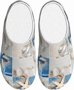 Starfish And Lighthouse Slippers With Fluffy Soft Warm For Women, Flannel Slippers Cozy Plush Indoor Outdoor, Size 6-7
