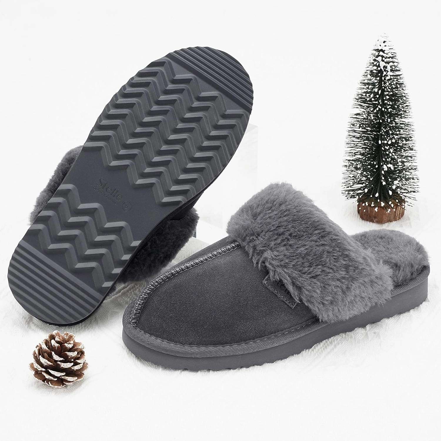 Stelle Women's Furry Platform Comfy Slippers Winter Fluffy Cozy Plush Home Shoes Indoor Outdoor