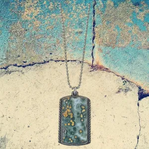 Sterling Silver Men's Ocean Jasper Dog Tag Pendant