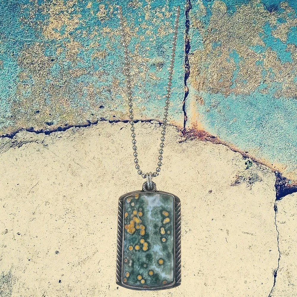 Sterling Silver Men's Ocean Jasper Dog Tag Pendant