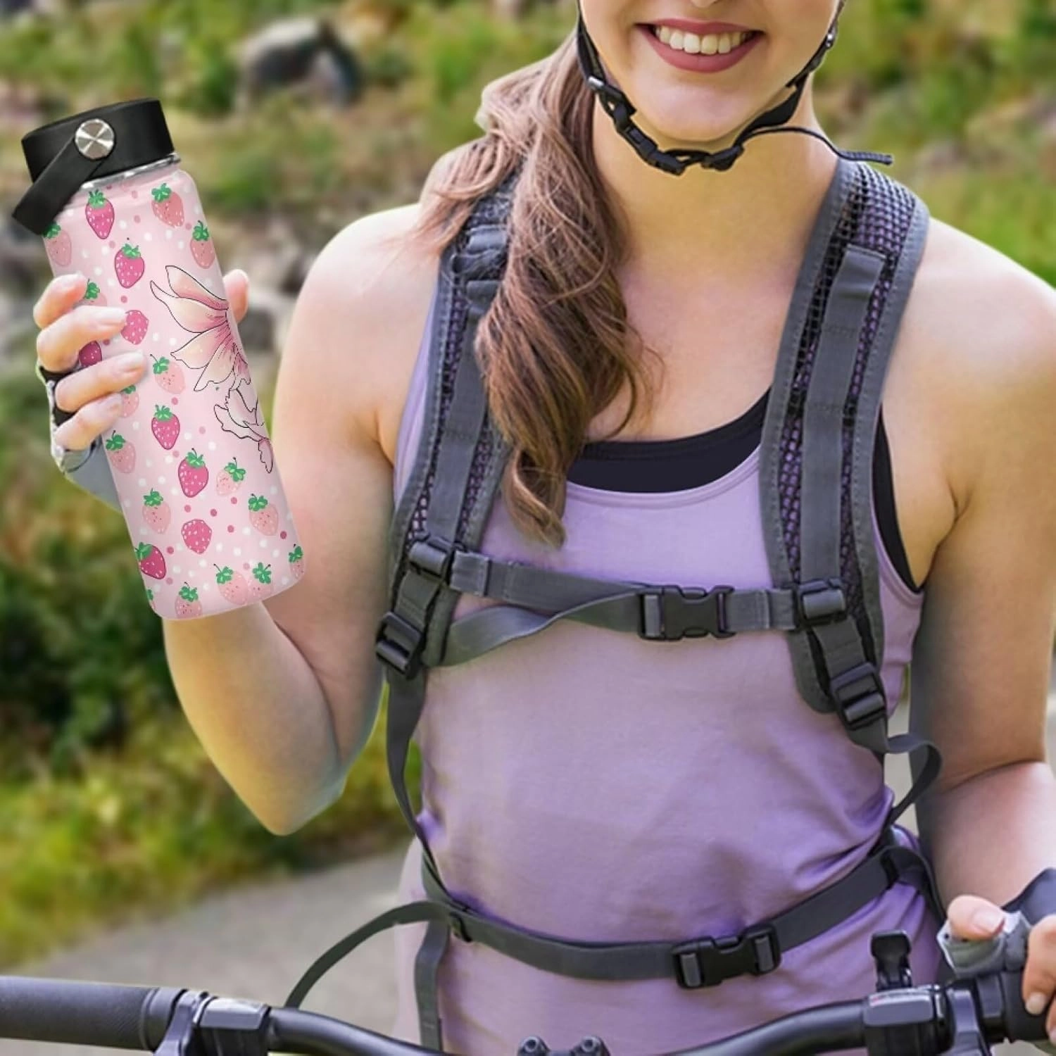 Strawberry Axolotl Insulated Water Bottle for Kids 18 OZ Stainless Steel Water Bottles Reusable Tumbler for Girls Sports Water Cup Flask With Lids Wide Mouth Travel Mug Polka Dot Pink