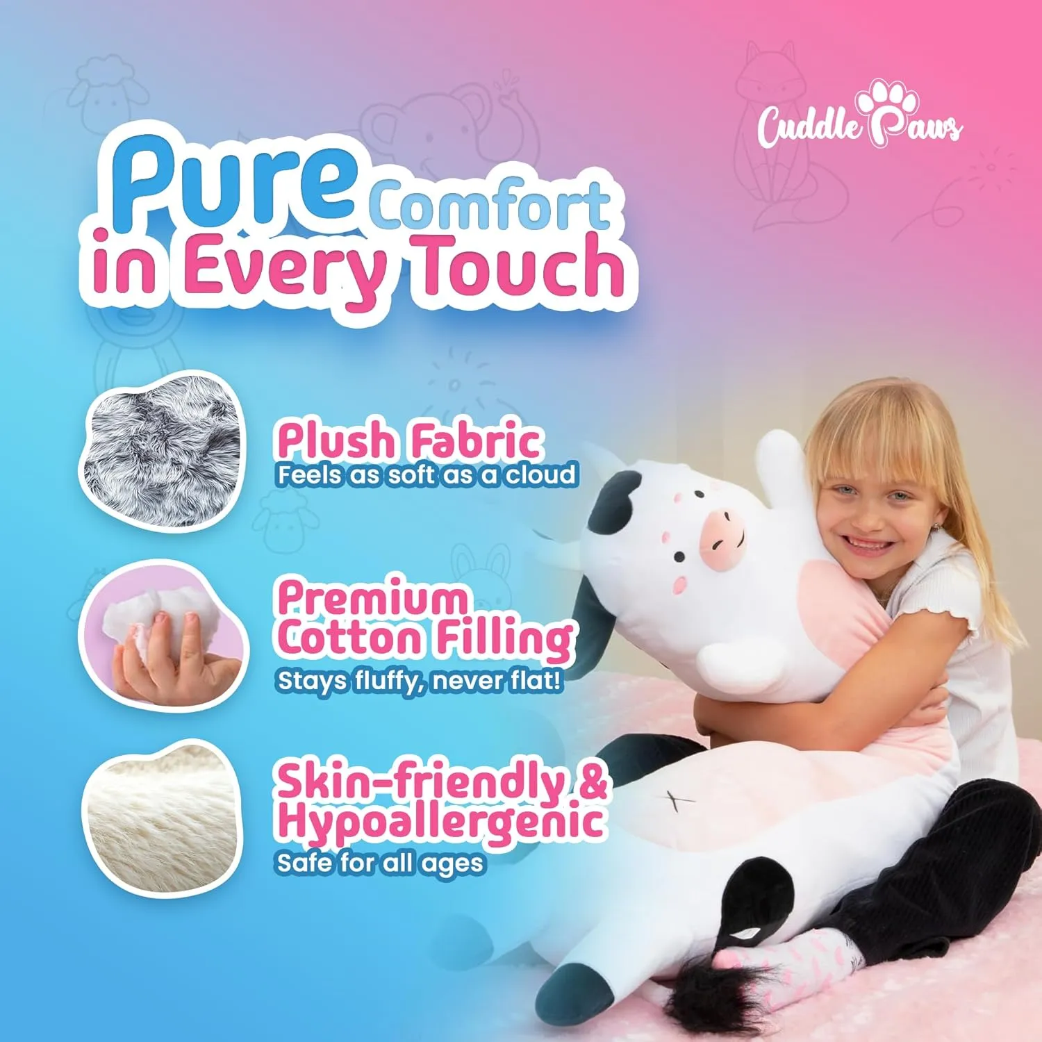 Stuffed Animal Cow Print Body Pillow – Soft Plush Toy & Throw Pillow for Kids, Small (23 Inches) Soft Plushies Stuff Gift for Boys and Girls