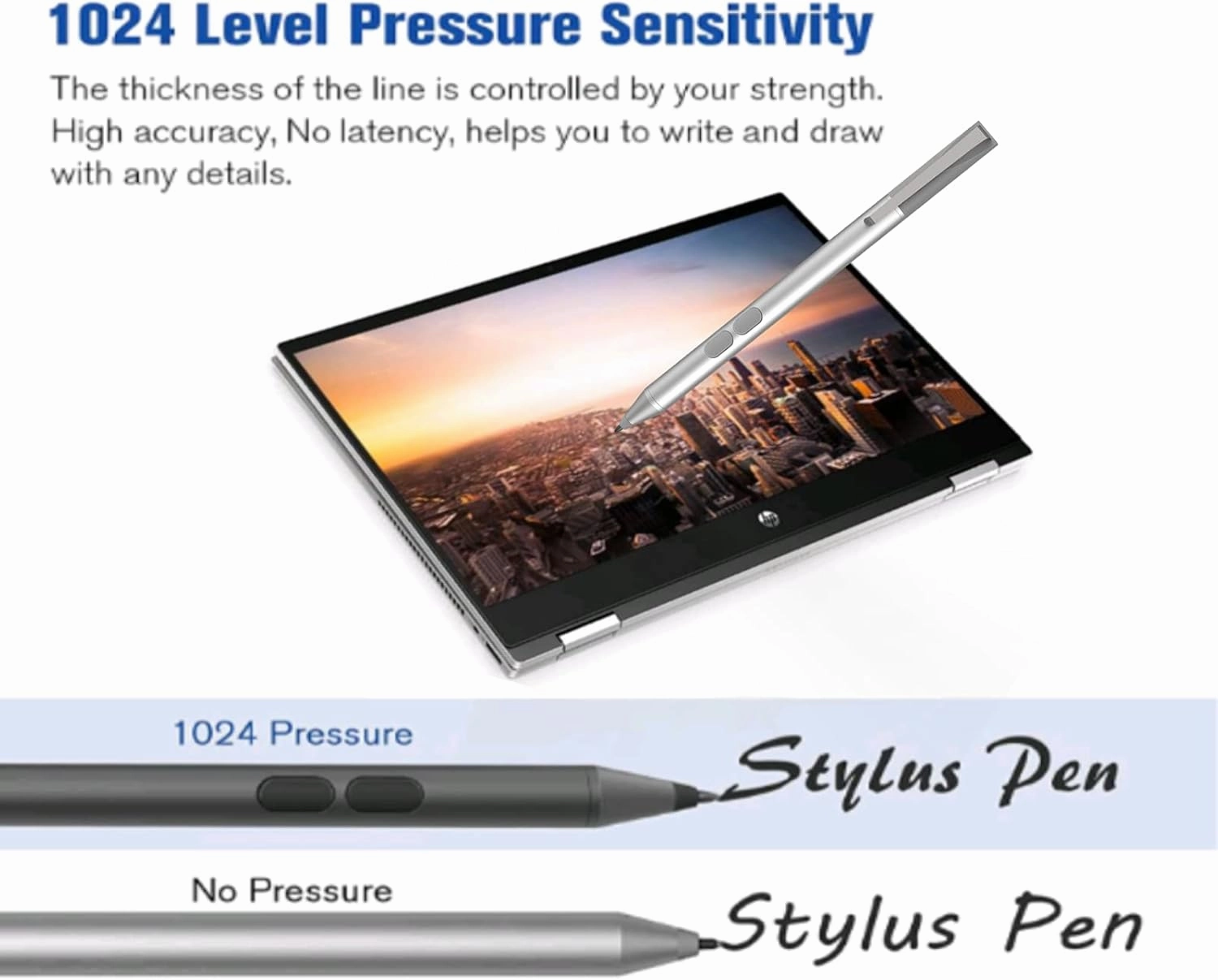 Stylus Pen for HP with 1024 Pressure Sensitivity & 2500hr Battery Life - Digital Pen for HP Envy x360/Spectre 15/Pavilion 2-in-1 Laptops - Windows 11/Chrome OS Palm Rejection Technology