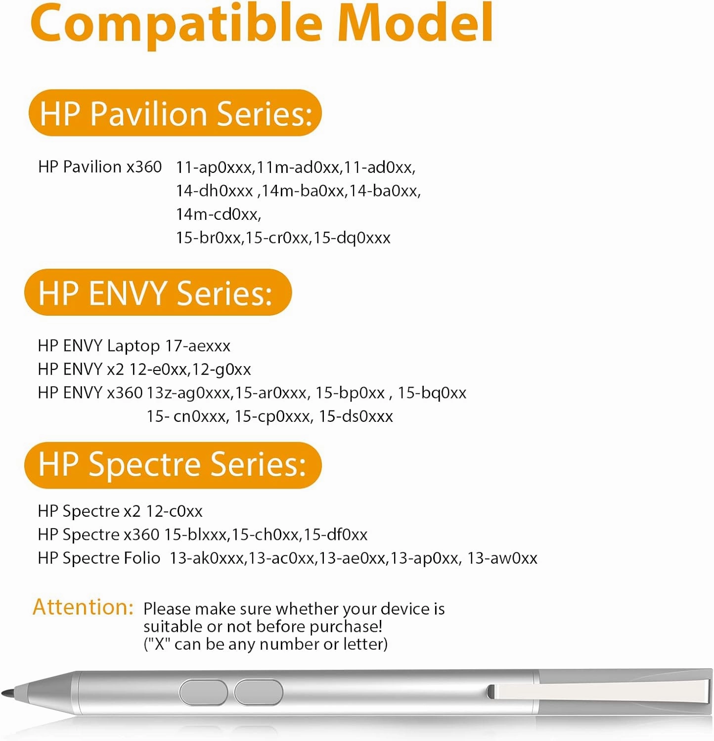 Stylus Pen for HP with 1024 Pressure Sensitivity & 2500hr Battery Life - Digital Pen for HP Envy x360/Spectre 15/Pavilion 2-in-1 Laptops - Windows 11/Chrome OS Palm Rejection Technology