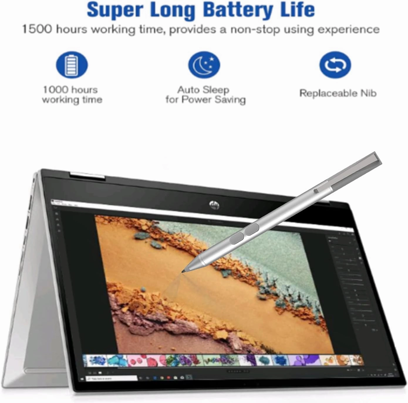 Stylus Pen for HP with 1024 Pressure Sensitivity & 2500hr Battery Life - Digital Pen for HP Envy x360/Spectre 15/Pavilion 2-in-1 Laptops - Windows 11/Chrome OS Palm Rejection Technology