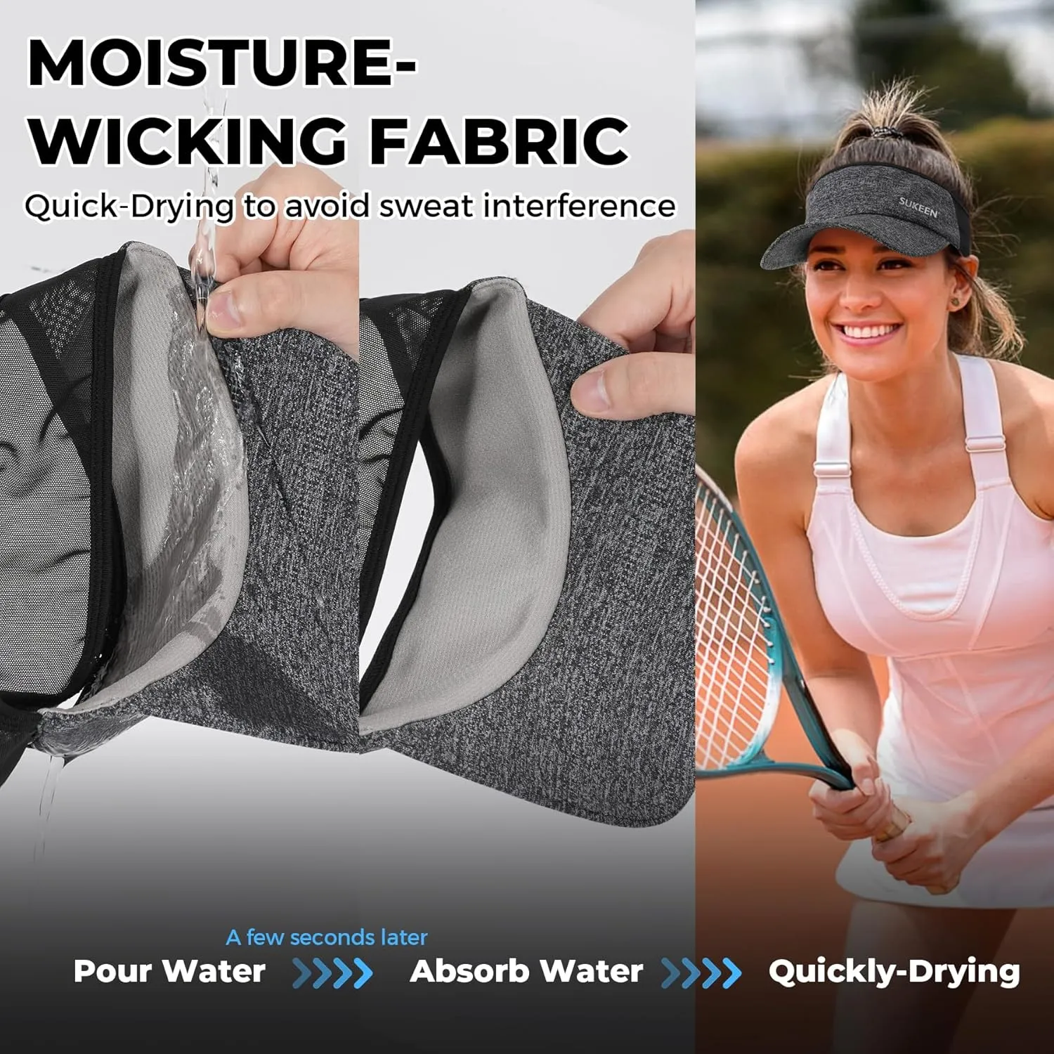Sukeen Sports Sun Visor Men Women Lightweight Packable Cooling Stretchy Visor Hat for Running, Tennis, Golf