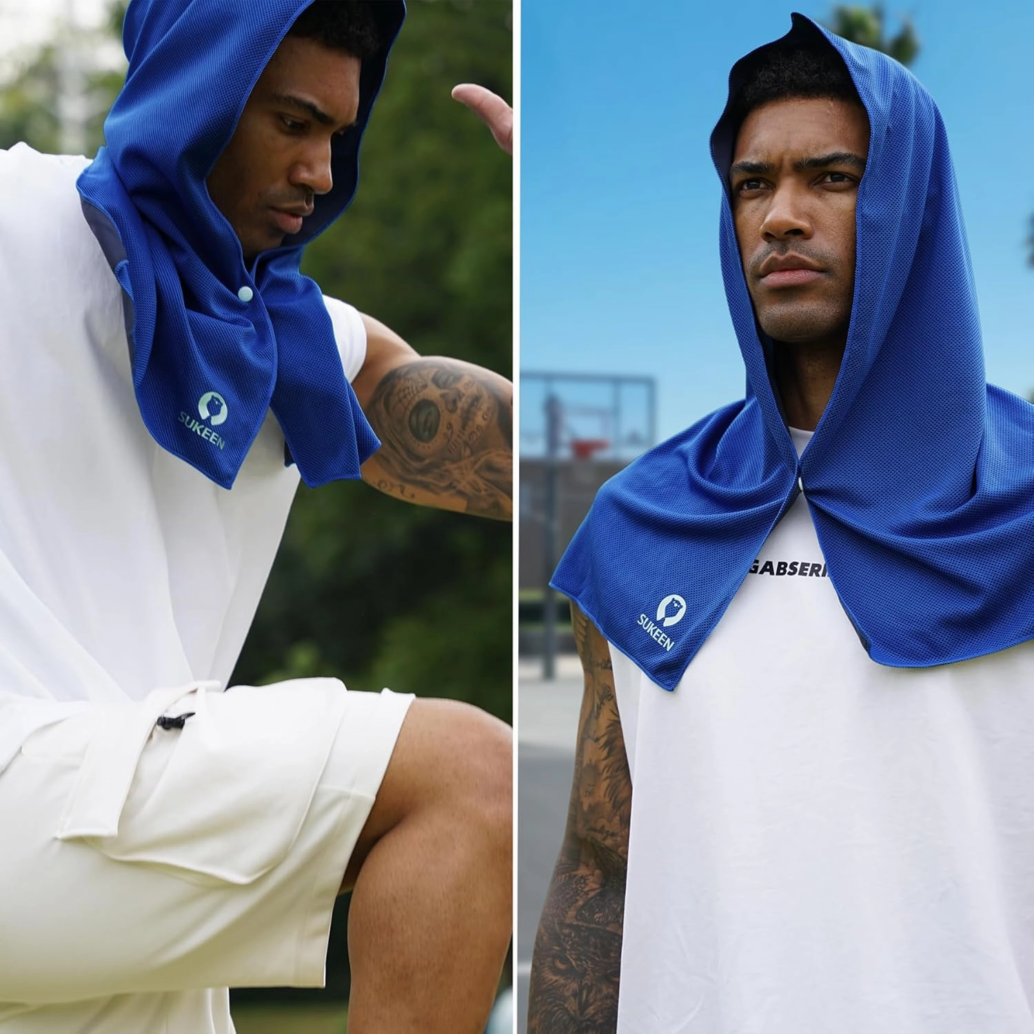 Sukeen Cooling Hoodie Towel 4 Pack, Cooling Towels for Neck and Face Quick Drying Absorbent, UV Protection Cooling Neck Wraps, Sport Workout Camping Cycling Cooling Towel