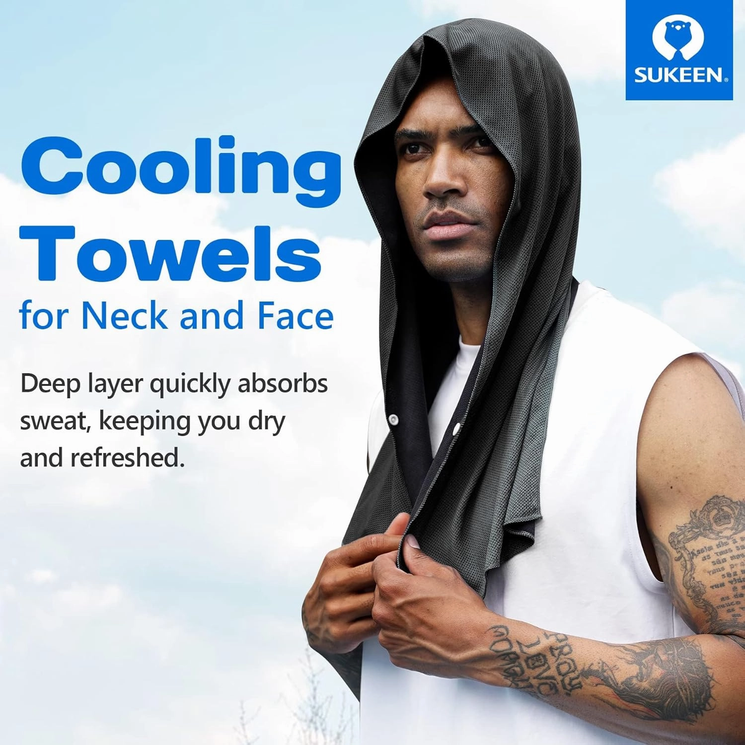 Sukeen Cooling Hoodie Towel, Absorbent Quick-Drying Cooling Towels for Neck and Face, UV Sun Protection Cooling Neck Wraps Sport Head Cooling Towel Hot Weather