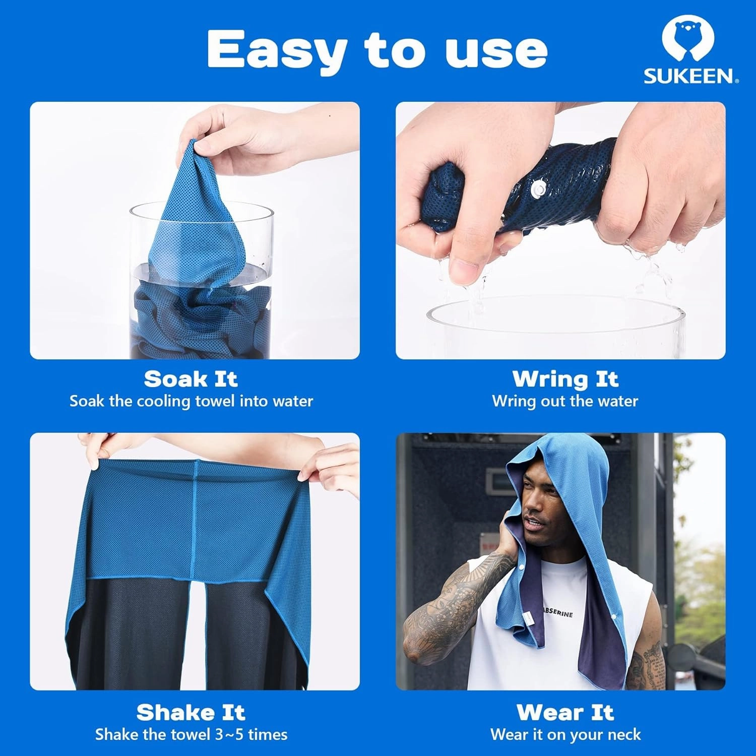 Sukeen Cooling Hoodie Towel, Absorbent Quick-Drying Cooling Towels for Neck and Face, UV Sun Protection Cooling Neck Wraps Sport Head Cooling Towel Hot Weather