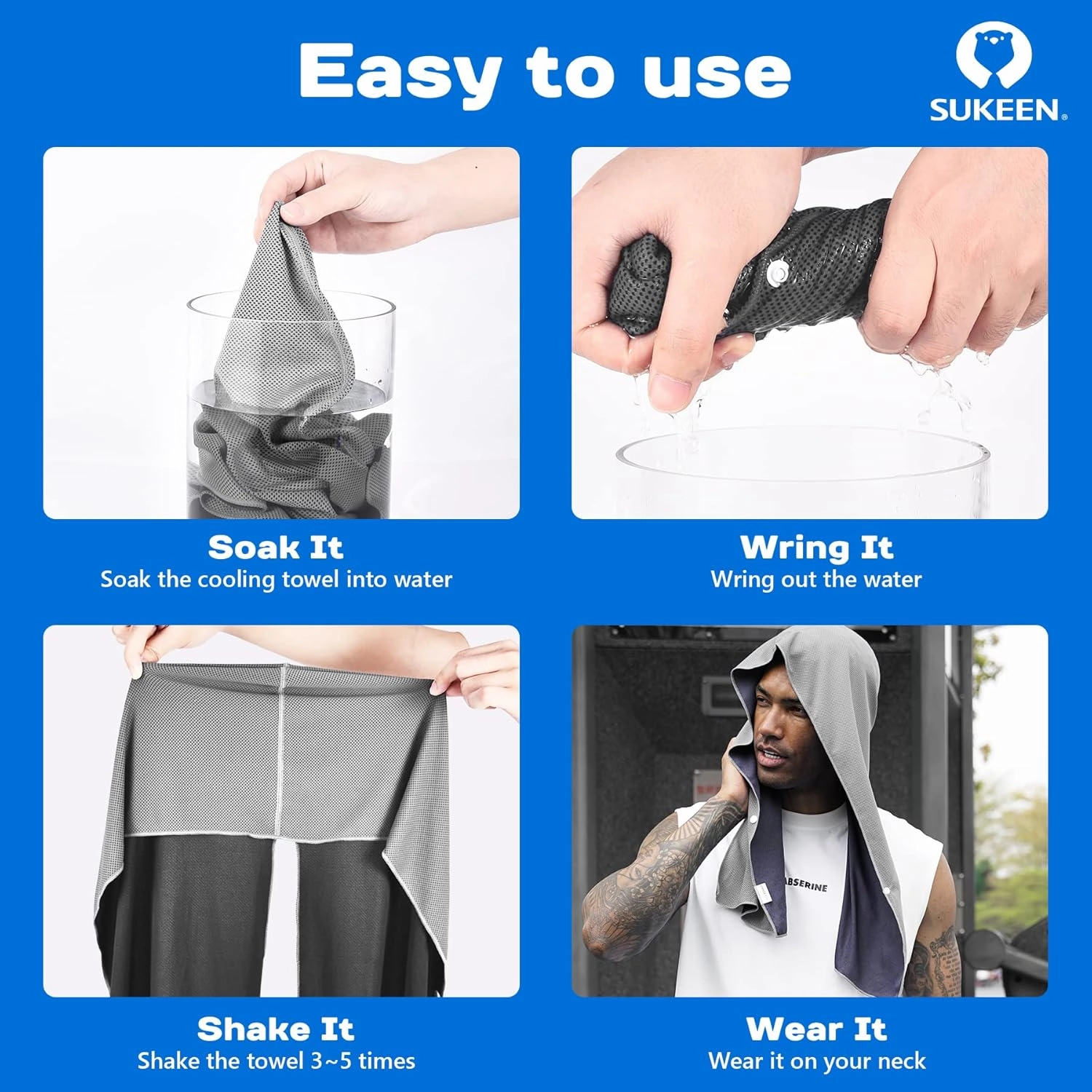 Sukeen Cooling Hoodie Towel, Absorbent Quick-Drying Cooling Towels for Neck and Face, UV Sun Protection Cooling Neck Wraps Sport Head Cooling Towel Hot Weather