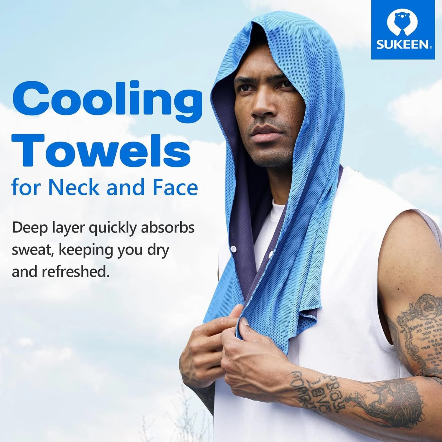 Sukeen Cooling Hoodie Towel, Absorbent Quick-Drying Cooling Towels for Neck and Face, UV Sun Protection Cooling Neck Wraps Sport Head Cooling Towel Hot Weather