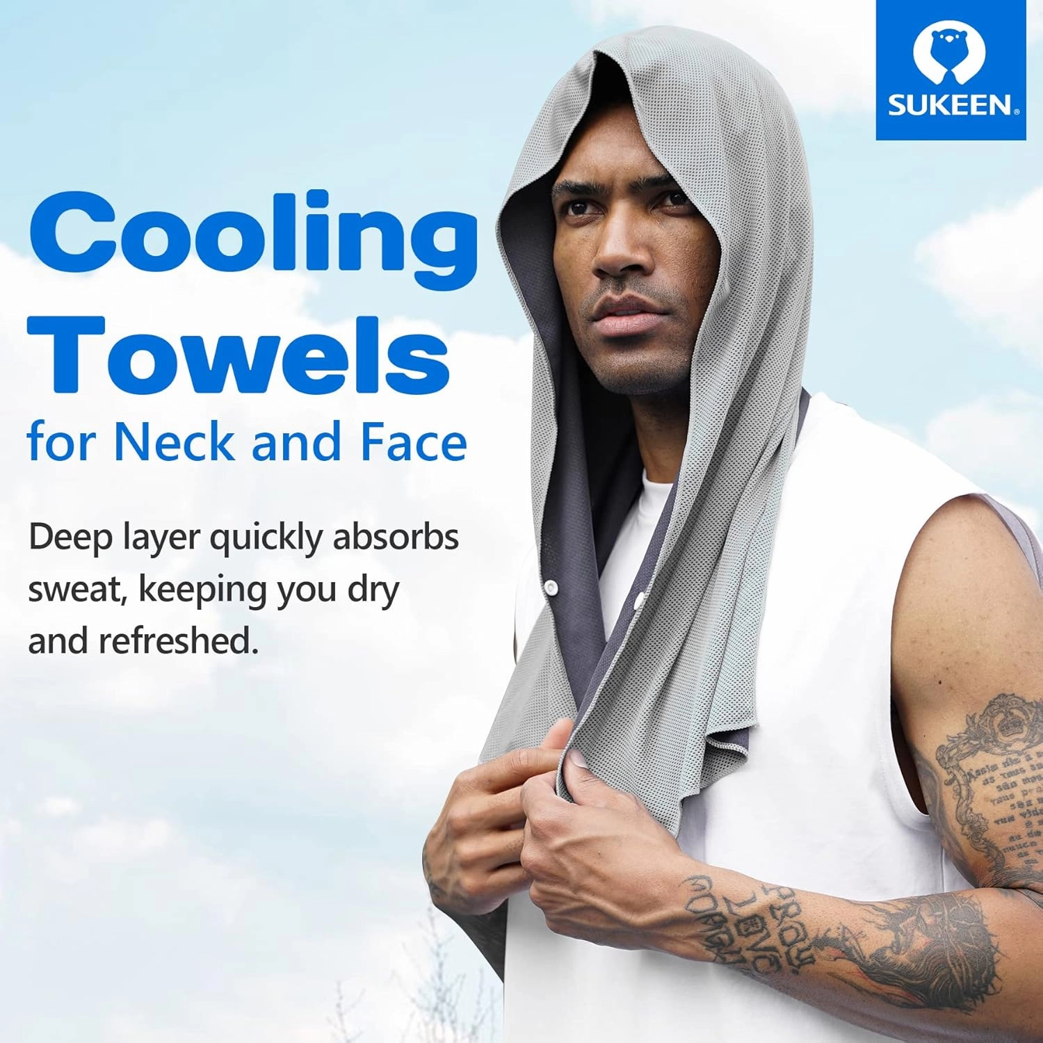 Sukeen Cooling Hoodie Towel, Absorbent Quick-Drying Cooling Towels for Neck and Face, UV Sun Protection Cooling Neck Wraps Sport Head Cooling Towel Hot Weather